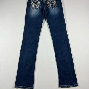 Miss Me Mid Rise Straight Leg Silver Wings Embroidery Jeans Wome Size W27x32L